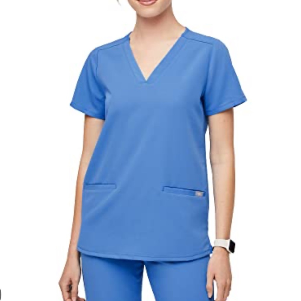 Figs Casma Three Pocket Scrub Top Capri Blue